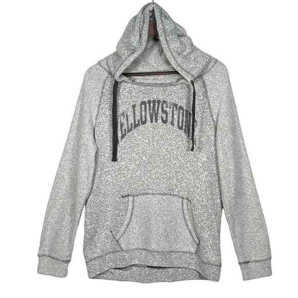 Camp David Hooded Sweater Women Size‎ L Gray Print Yellowstone Kangaroo Pocket - Picture 1 of 12
